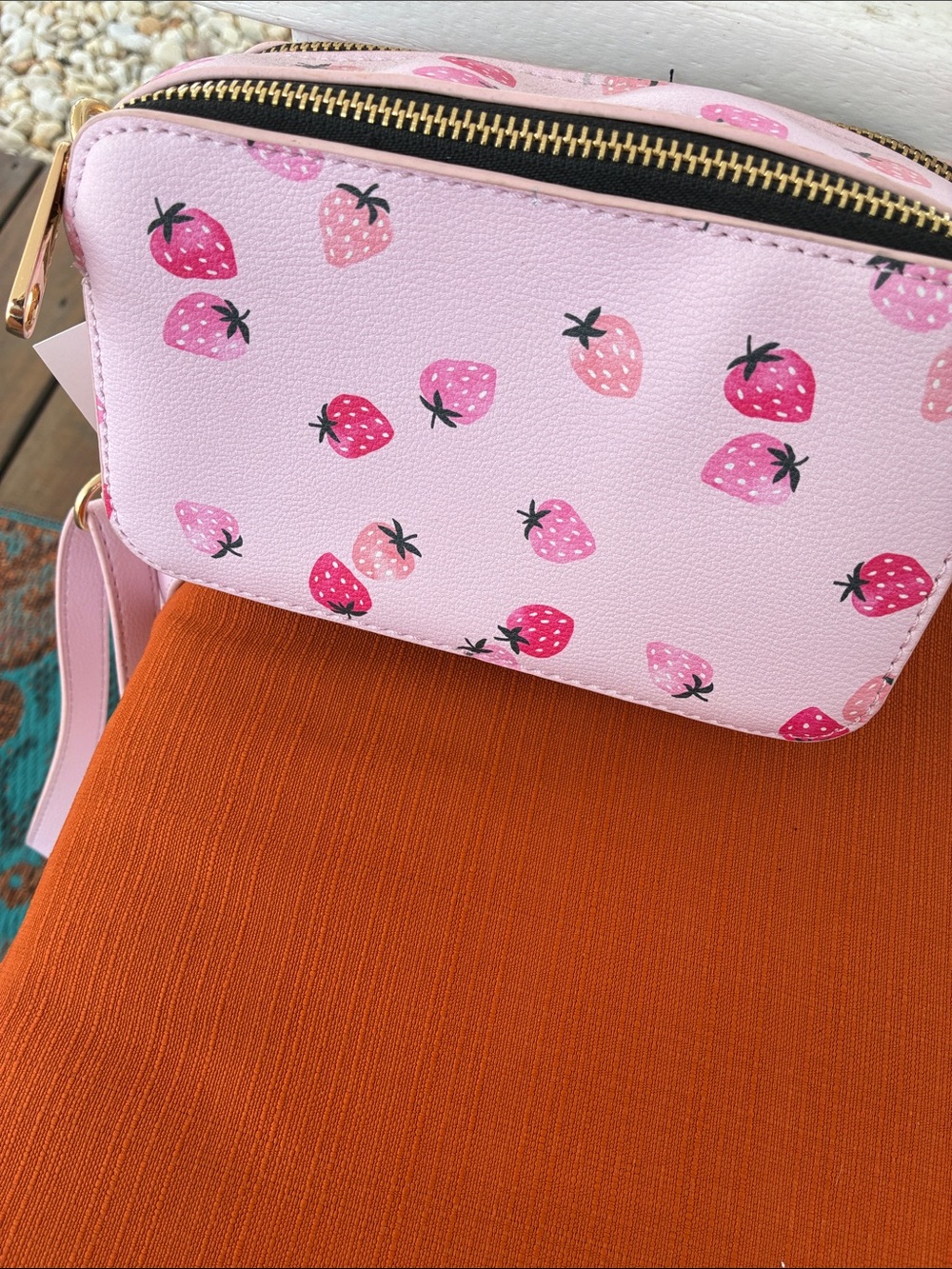 Pink Strawberry Print Crossbody Bag
